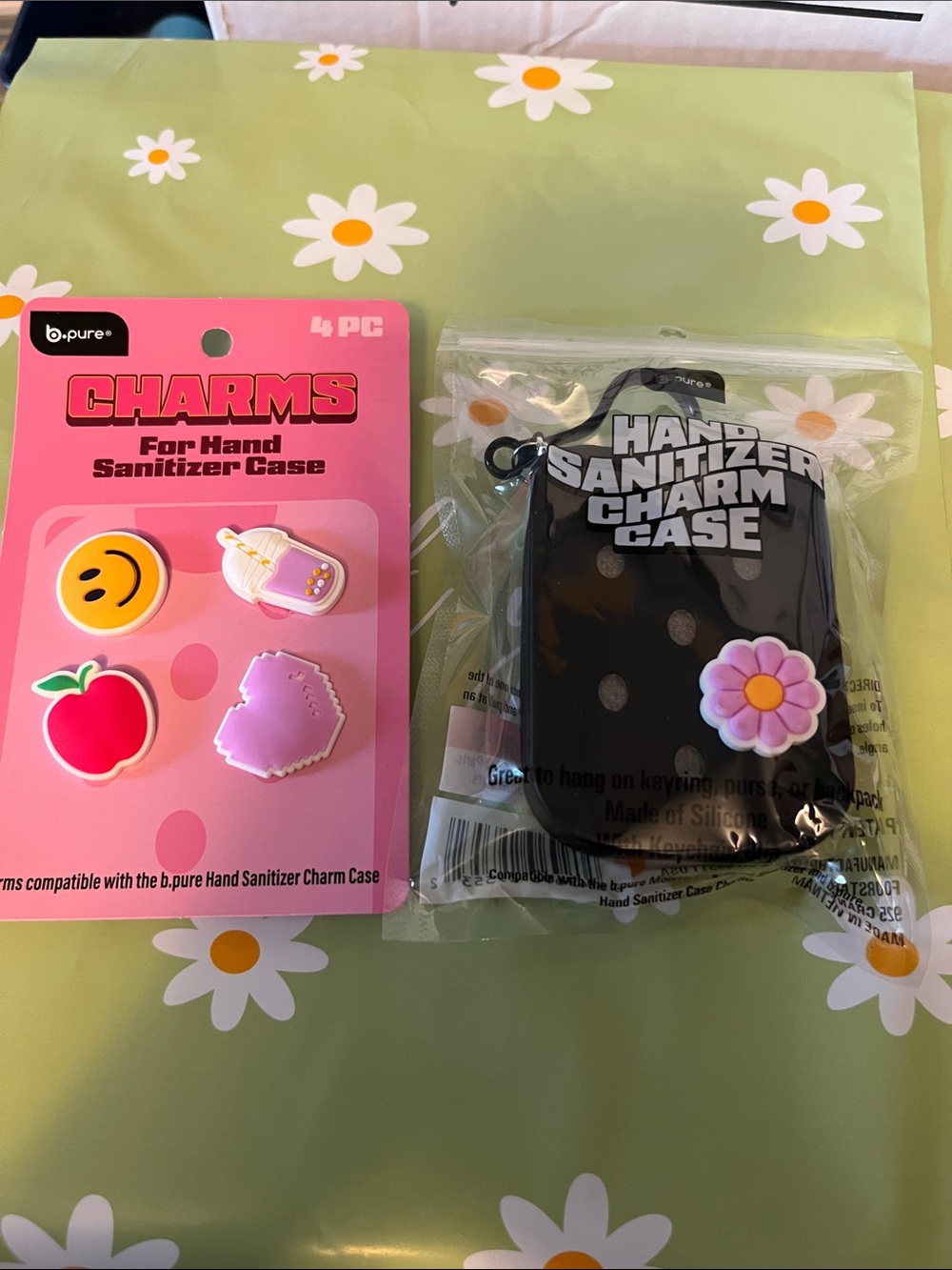 Black Hand Sanitizer Charm Case with Pink Daisy Charm